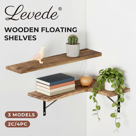 Levede Floating Shelves Wall Mounted Corner Stroage Display Shelf Wood 2PC 4PC