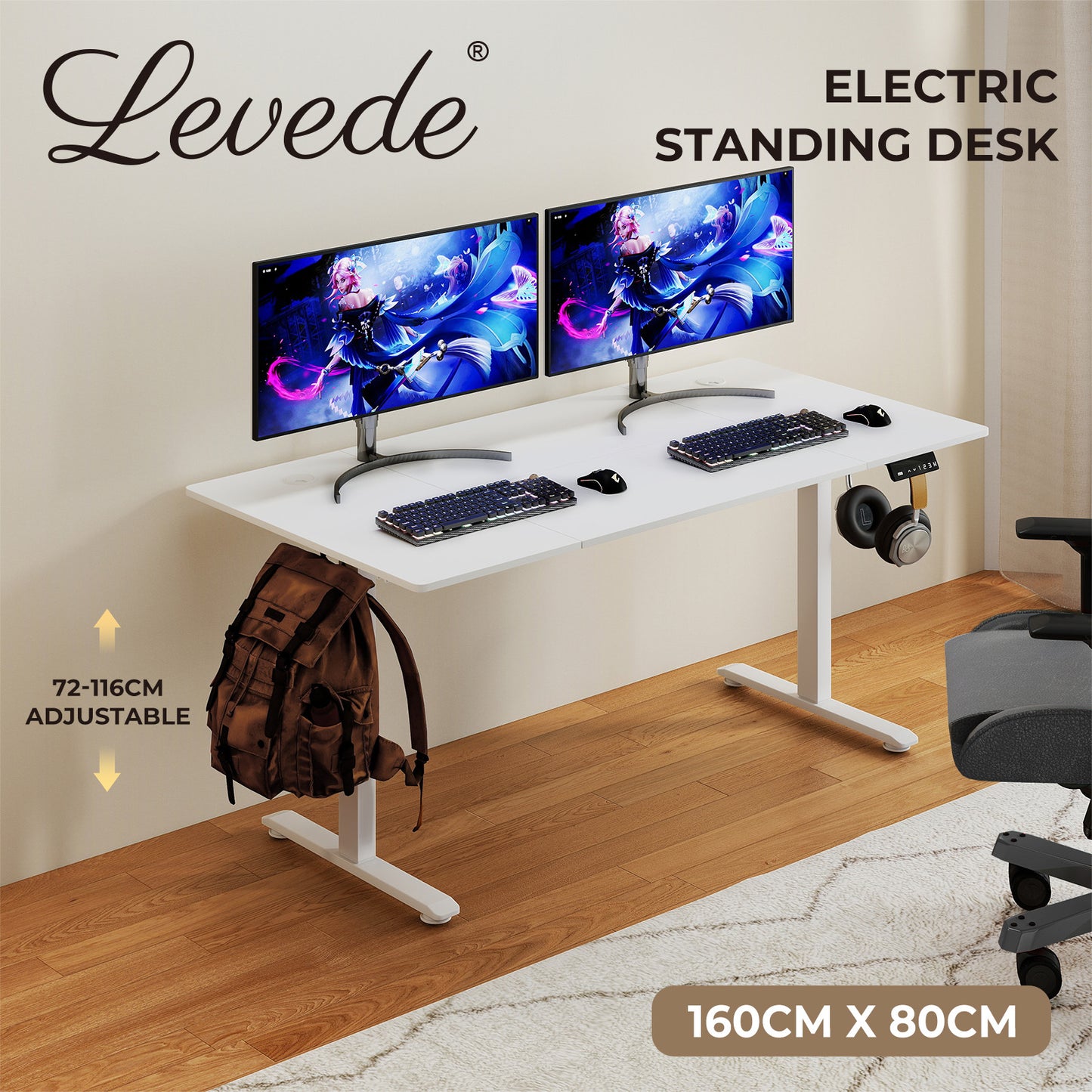 Levede Electric Standing Desk  Adjustable Height Workstation Metal Frame White