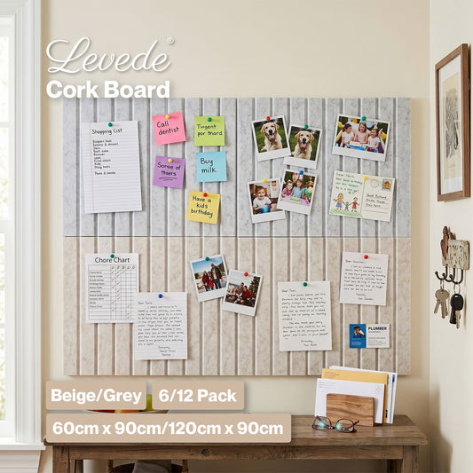 Levede Felt Notice Board 6/12 Pack Wall Tiles Pin Meaasge Board Self Adhesive