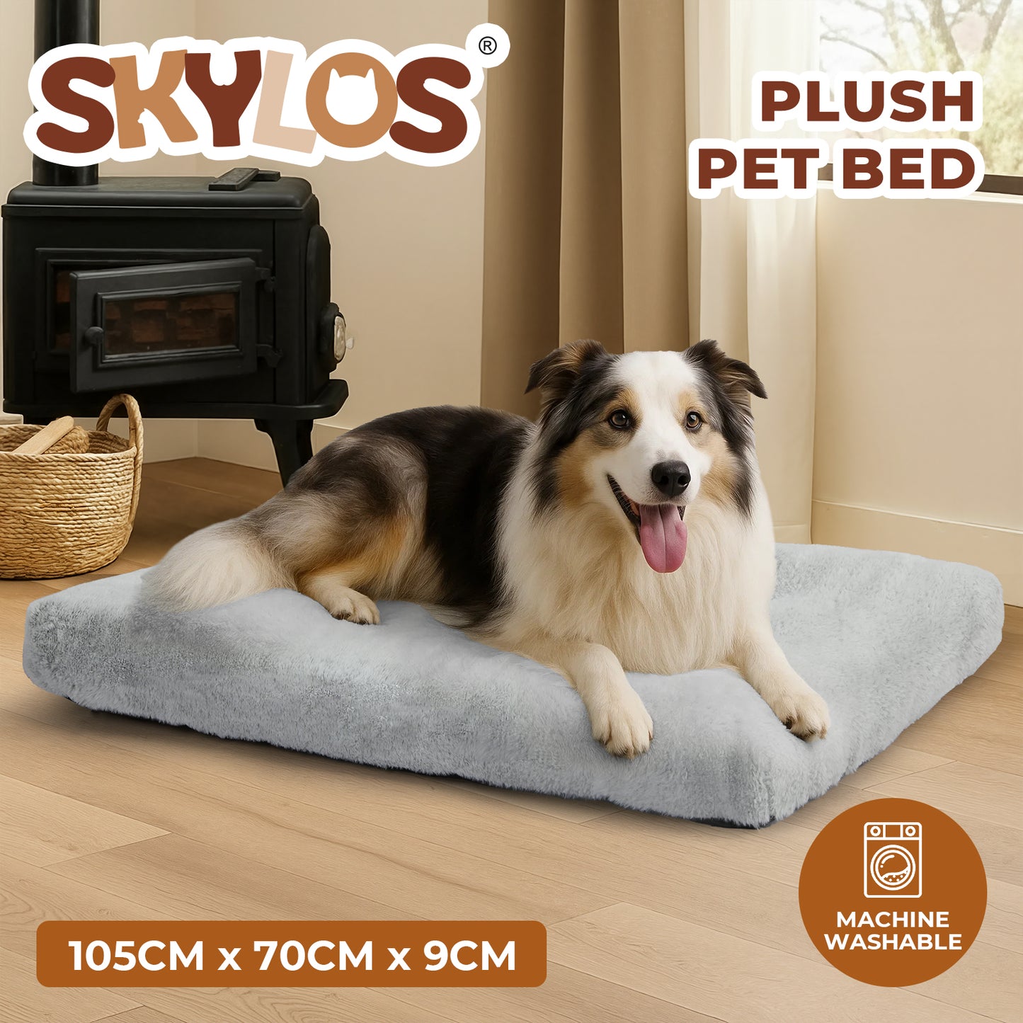 Skylos Large Dog Bed Mattress Soft Plush Cat Cushion Washable Pet Crate Pad Mat