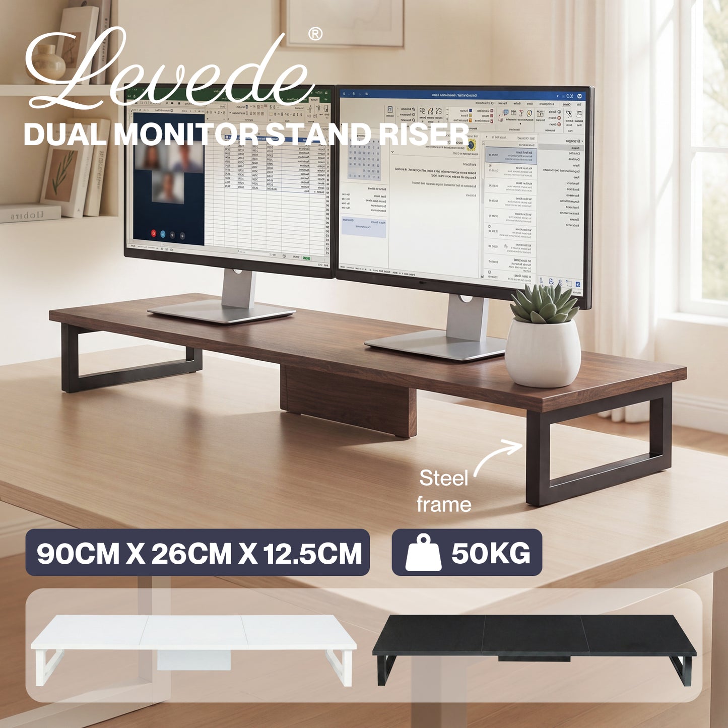 Levede Dual Screen Stand Riser Office Desktop Computer Monitor Shelf Holder 90cm