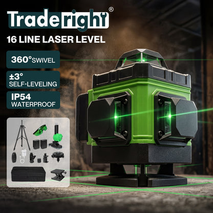 Traderight 16 Line Laser Level 4D Green Cross Line Self Leveling Rotary Measure