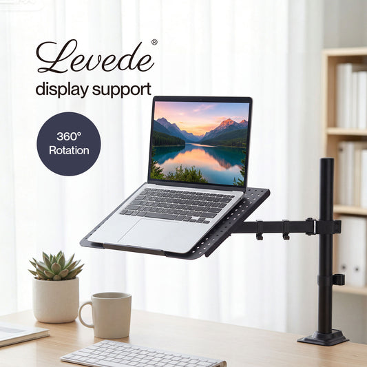 Levede Laptop Desk For  Adjustable Riser With Rotatable Monitor Mount Black
