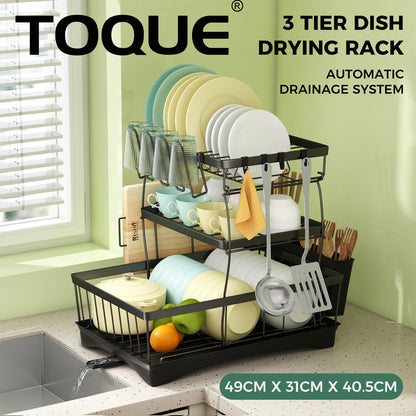 Toque Dish Drying Drainer Rack 3 Tier with Drip Tray Plate Cup Cutlery Holder