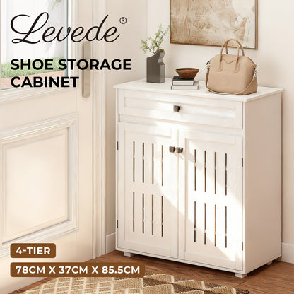 Levede Shoe Cabinet 4-Tier Door Entryway Storage Rack Organizer Cupboard White