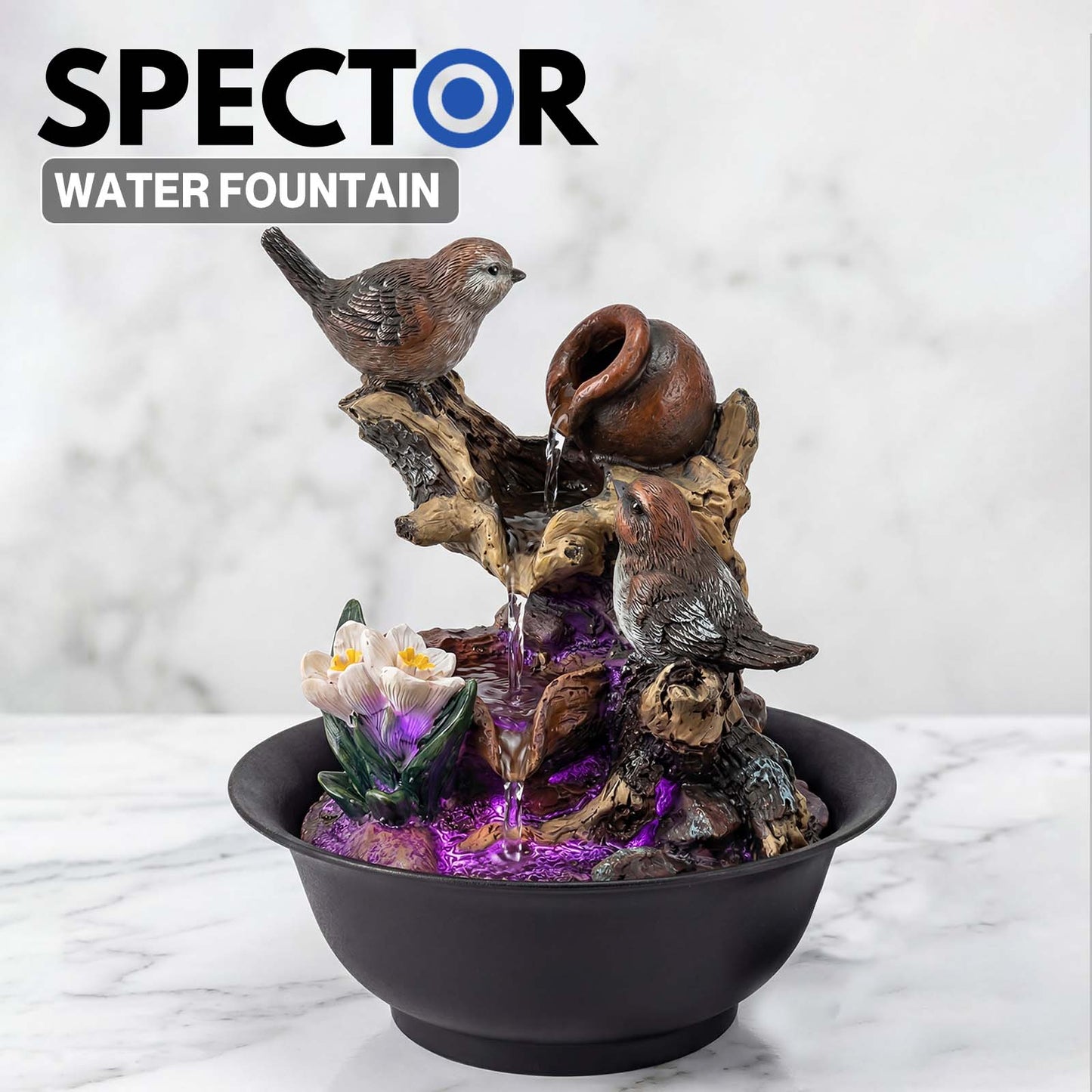 Spector Water Feature Indoor Fountain with LED Light Resin Black