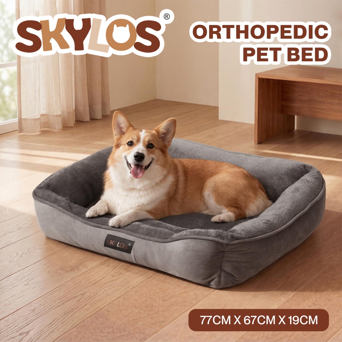 Skylos Orthopedic Dog Bed Large Soft Arctic Velvet Pet Bed Mattress Anti-Slip