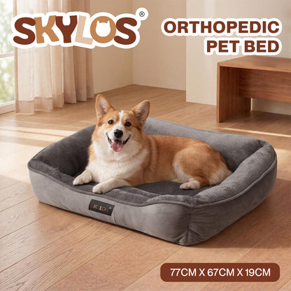 Skylos Orthopedic Dog Bed Large Soft Arctic Velvet Pet Bed Mattress Anti-Slip