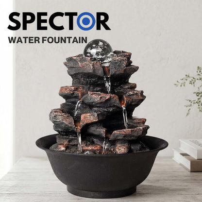 Spector Water Fountain Tabletop Glass Ball Feature 3-Speed Flow Resin Rock Brown