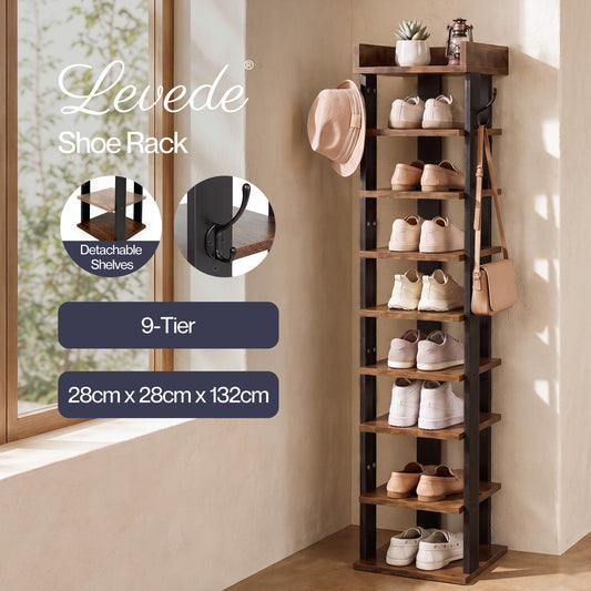 Levede Shoe Rack Storage Organiser 9 Tier Industrial Shoe Shelf Adjustable Brown