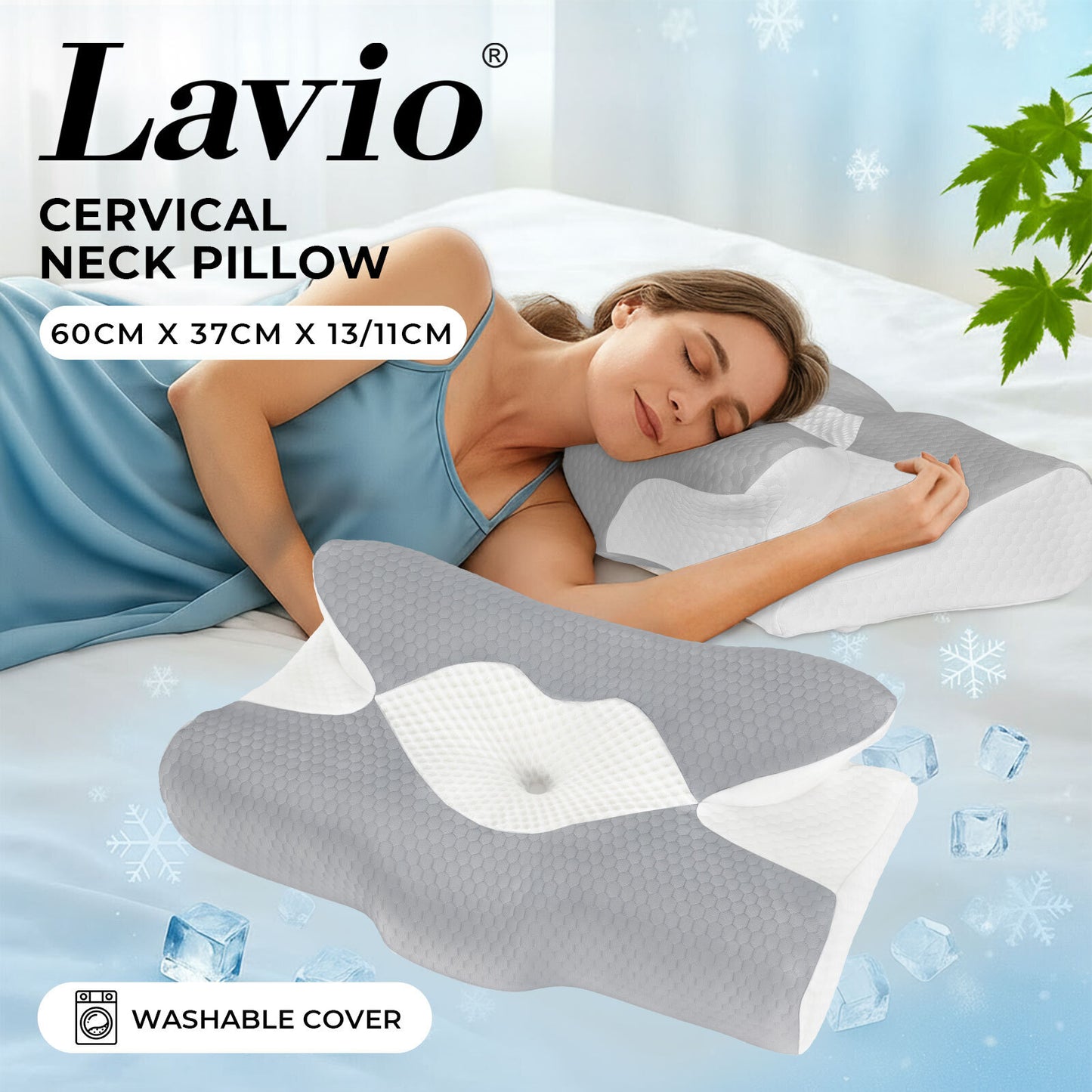 Lavio Orthopedic Neck Pillow Memory Foam Cervical Support Pillow for Pain Relief