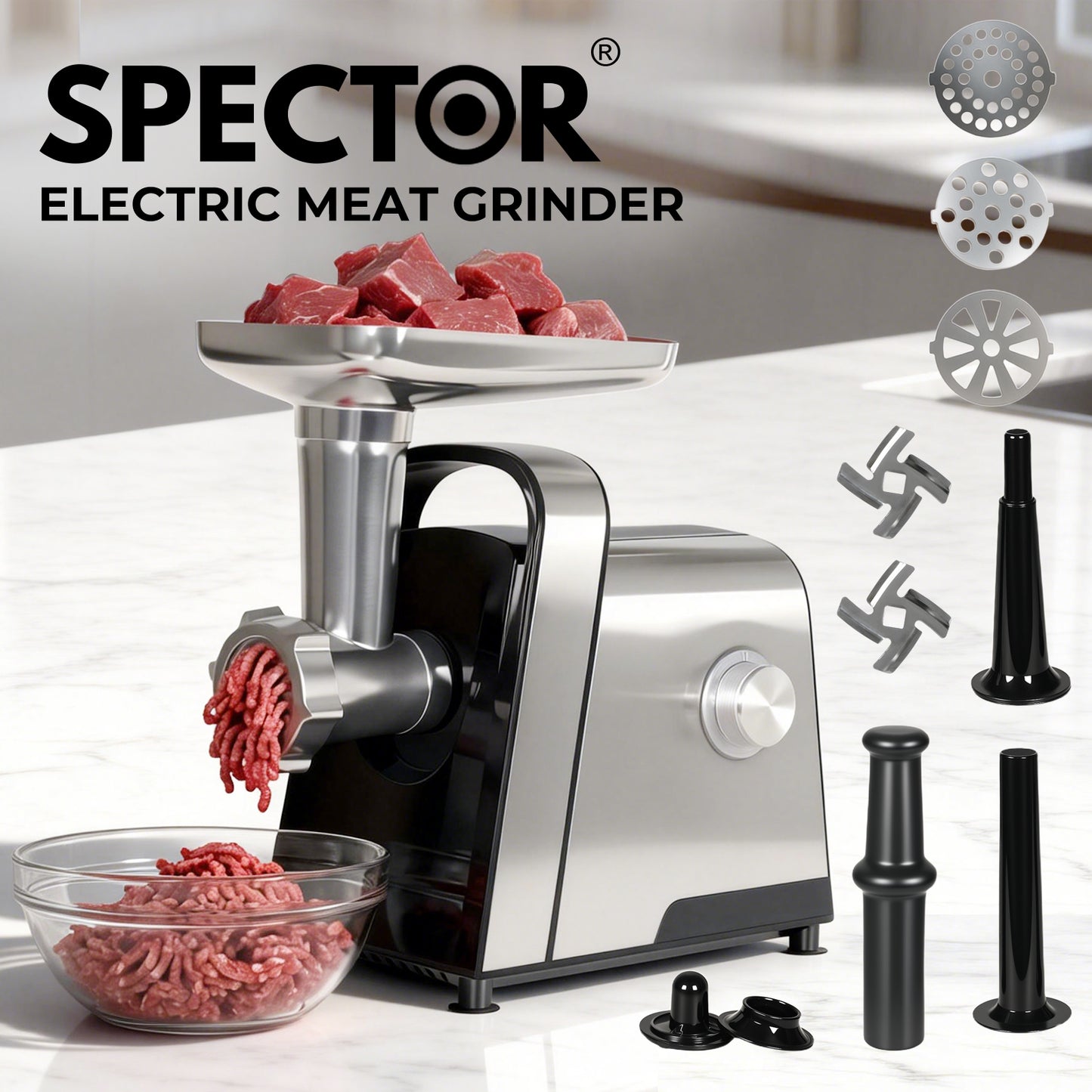 Spector Meat Grinder Electric Mincer Sausage Filler Kibbe Maker Stainless Steel