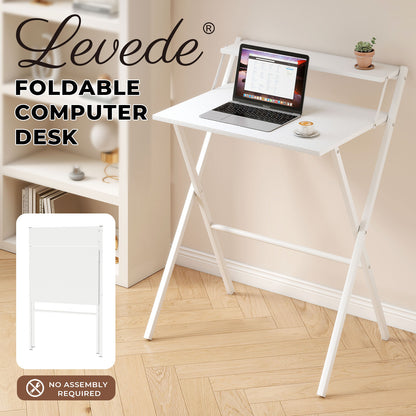 Levede Foldable Computer Desk Office Study Workstation with Monitor Shelf White