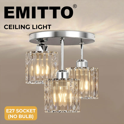 Emitto Crystal Ceiling Light 3 Light E27 Chandelier Semi Flush Mount Lamp Chrome