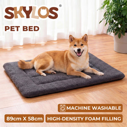 SKYLOS Large Dog Bed Foam Mattress Plush Pet Bed Non Slip Crate Mat XL 89x58cm