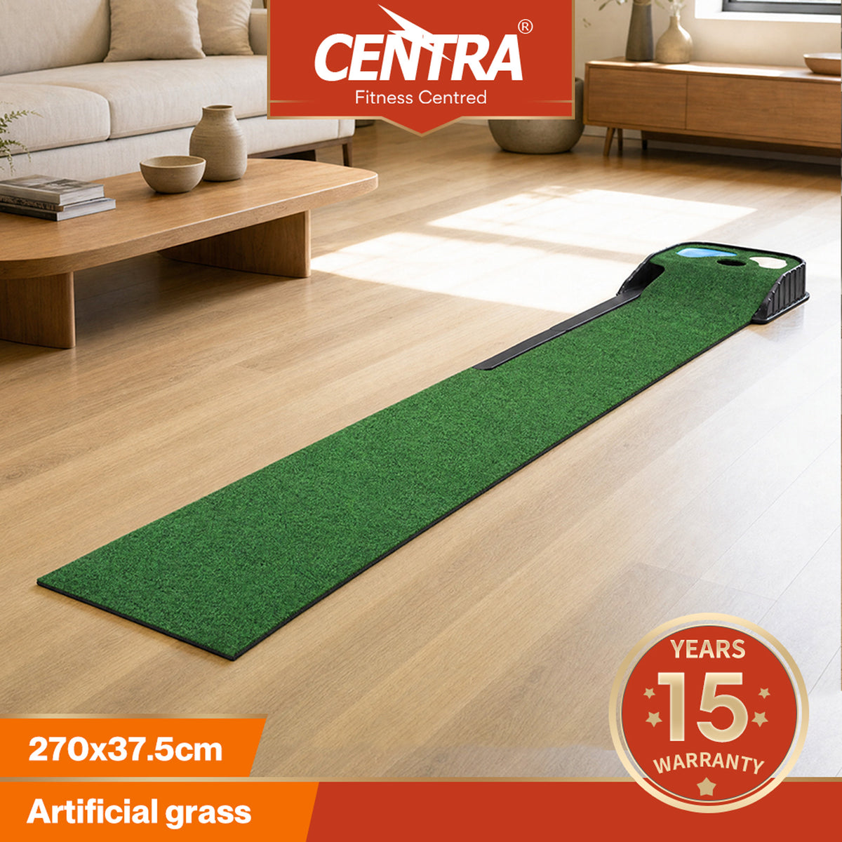 Centra Golf Putting Mat Training Aid Auto Ball Return 270cm Indoor Outdoor Green