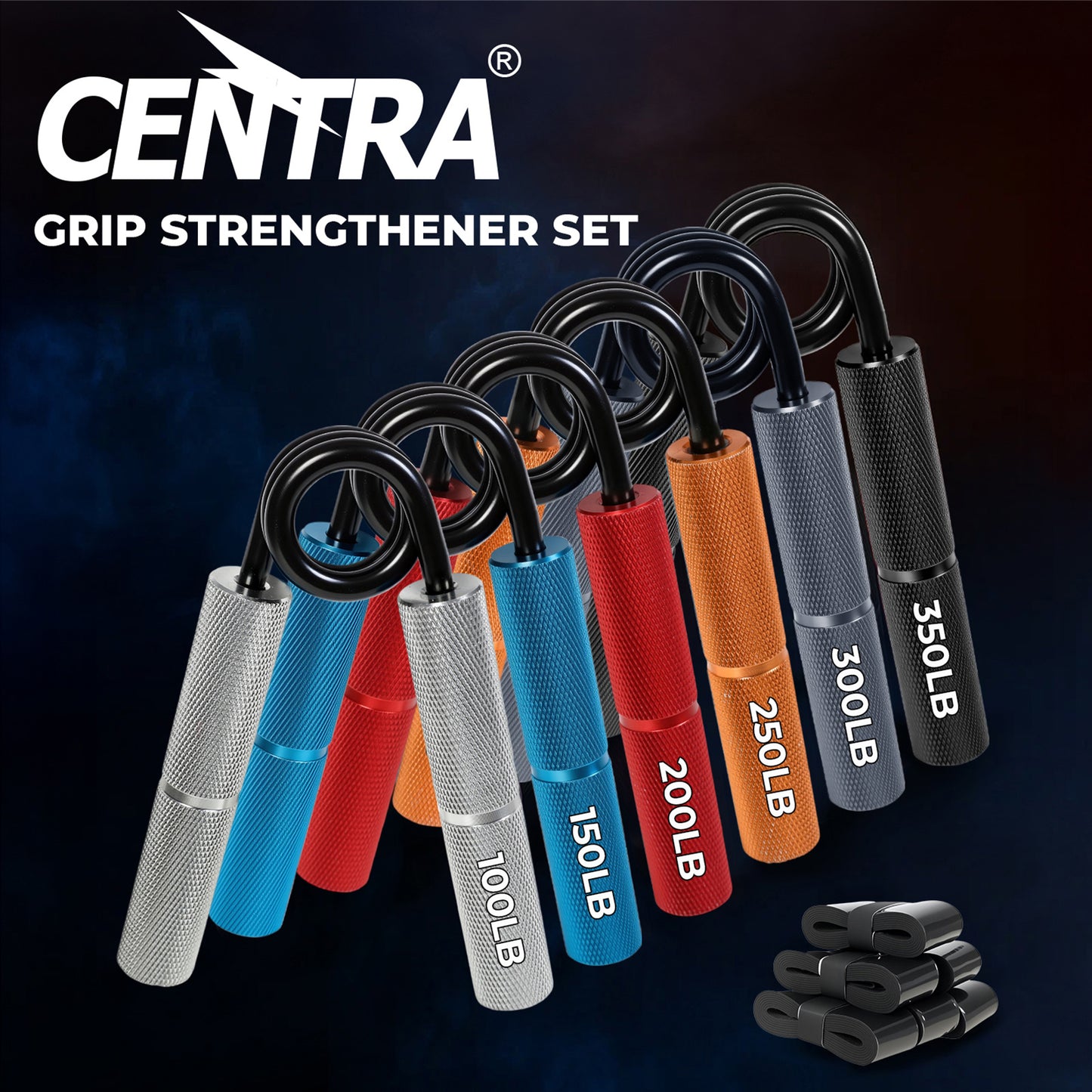 Centra Hand Grip Strengthener Set Gym Trainer Gripper Metal Non Slip 100-350LB