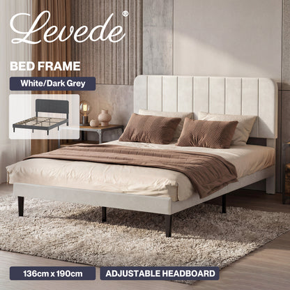 Levede Double Bed Frame Upholstered Platform Bedframe Adjustable Headboard