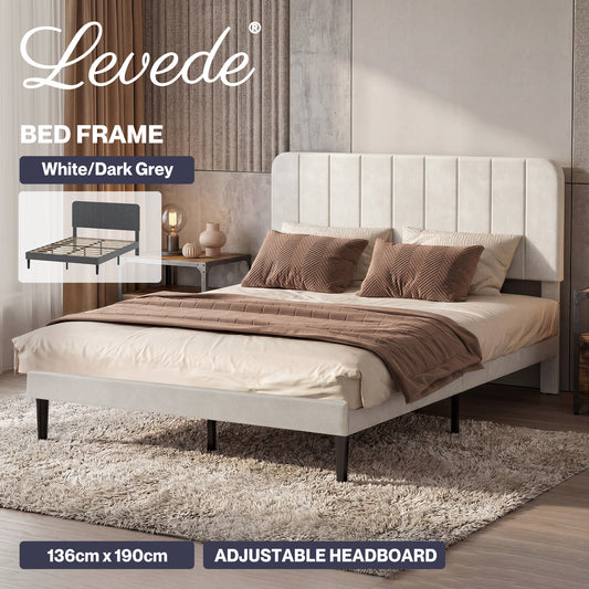 Levede Double Bed Frame Upholstered Platform Bedframe Adjustable Headboard