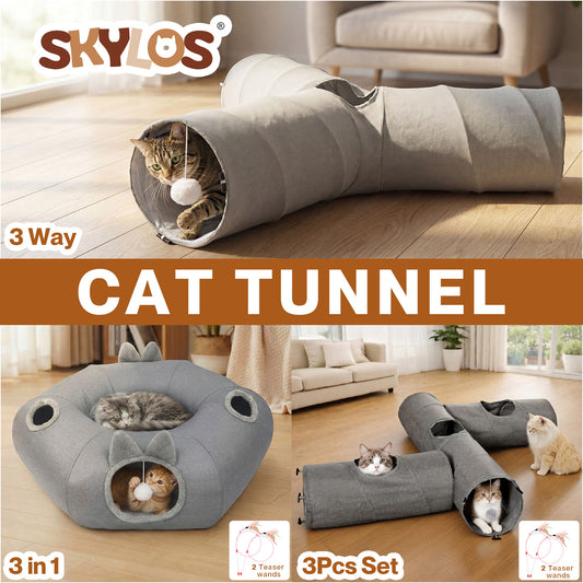 Skylos Cat Tunnel Foldable Interactive Play Tunnel Indoor Cats Kittens Toys