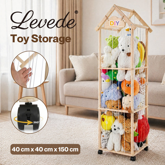 Levede Plush Toy Storage Holder Kids Stuffed Animal Organiser Lockable Wheels
