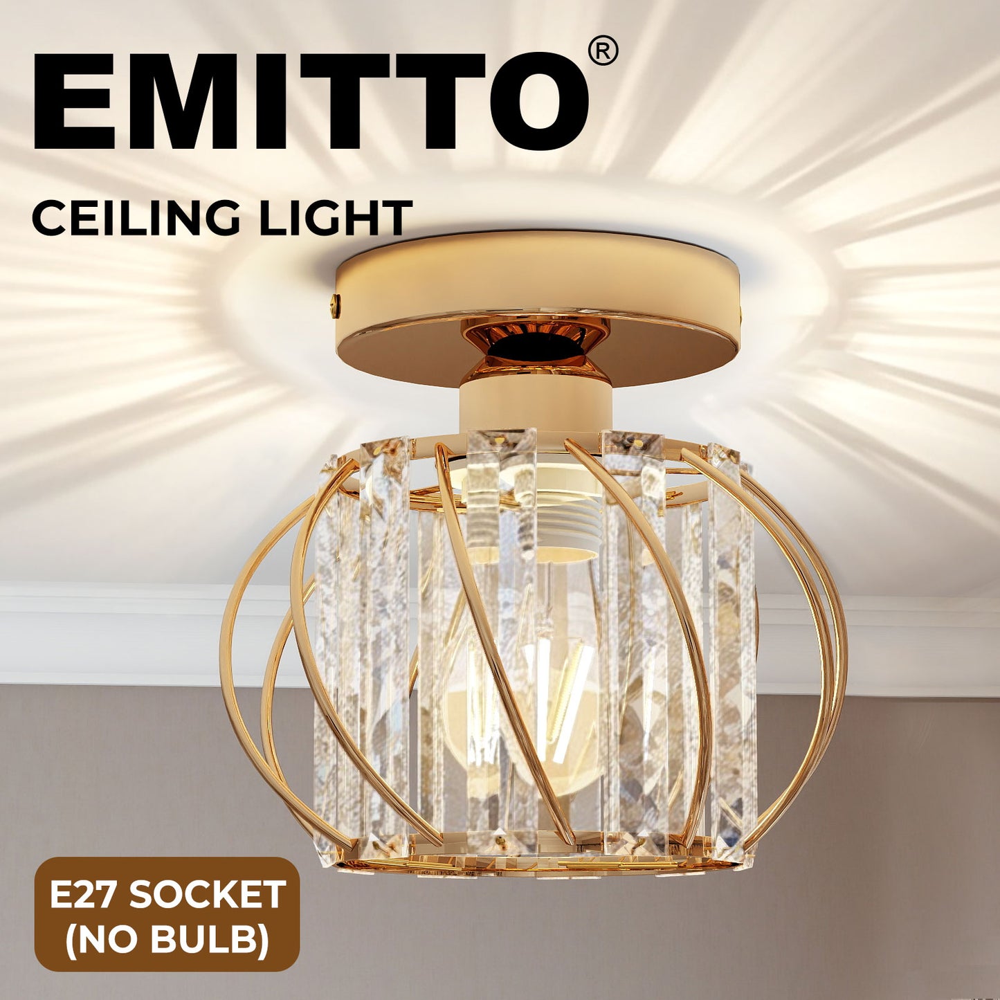 Emitto Crystal Ceiling Light Semi Flush Mount Chandelier Modern Hallway Gold