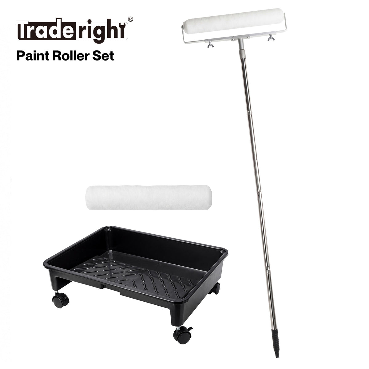 Traderight Paint Roller Set 5-Wheel Tray Extendable Pole Kit For Walls 13Pcs