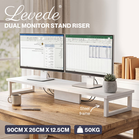 Levede Dual Screen Stand Riser White Desktop Computer Monitor Shelf Holder 90cm