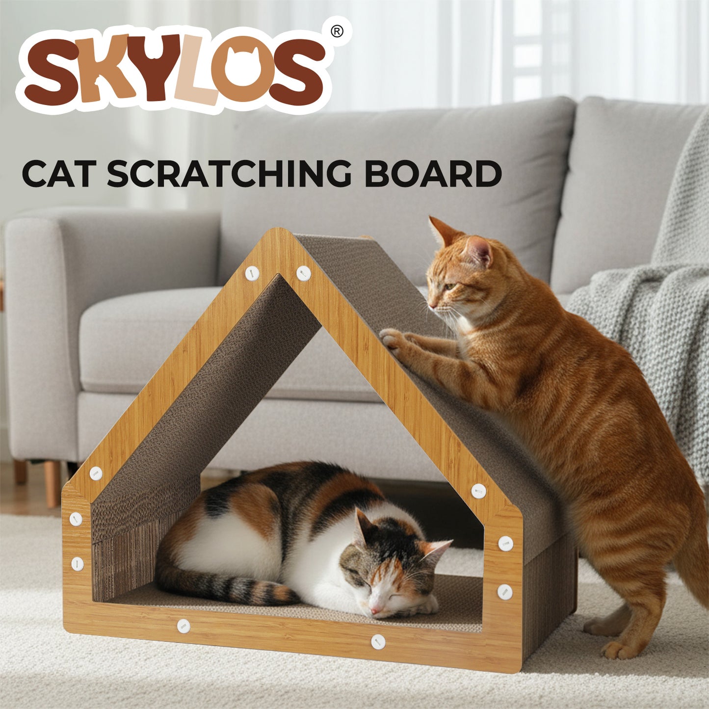 Skylos Cat Scratching Board House Corrugated Cardboard Cat Scratcher Indoor