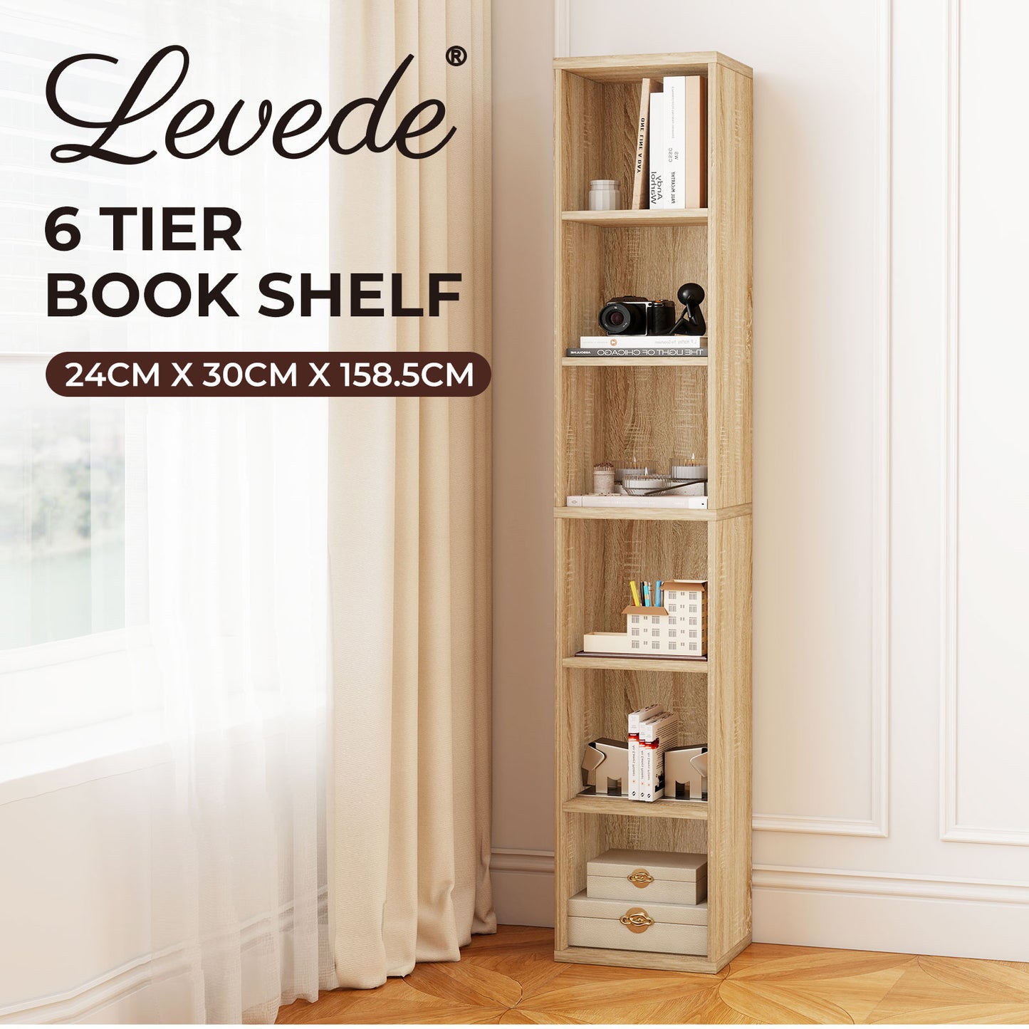Levede Bookcases Book Shelf Shelving Storage Unit Slim Wood Office Home Wood