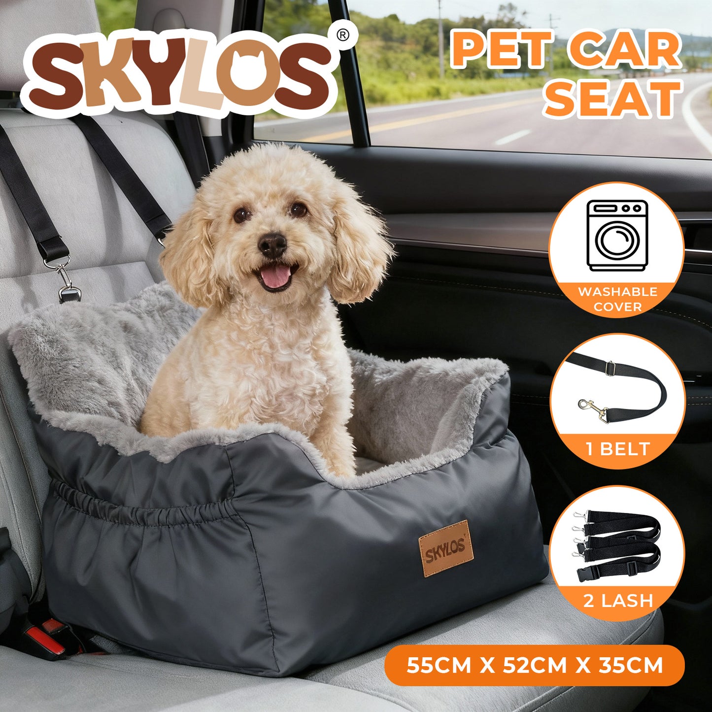 Skylos Dog Car Seat Portable Pet Travel Bed Carrier Washable for Small Dogs