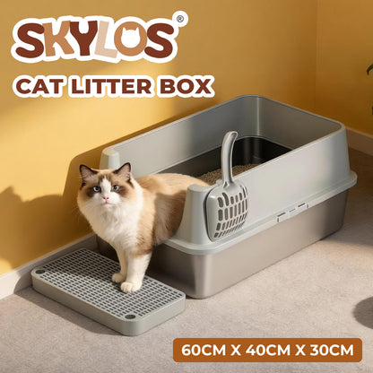 Skylos Stainless Steel Cat Litter Box Semi-Enclosed Easy Cleaning Pet Toilet
