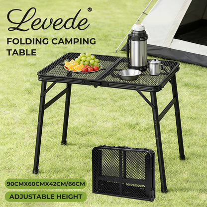 Levede Folding Camping Table Adjustable Height Aluminium Picnic Desk Black 90cm