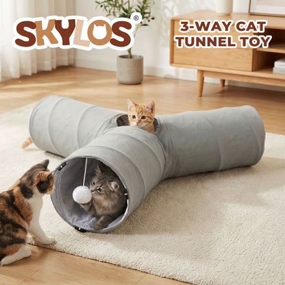 Skylos 3-Way Cat Tunnel Foldable Interactive Play Tunnel with Balls Cats Kittens