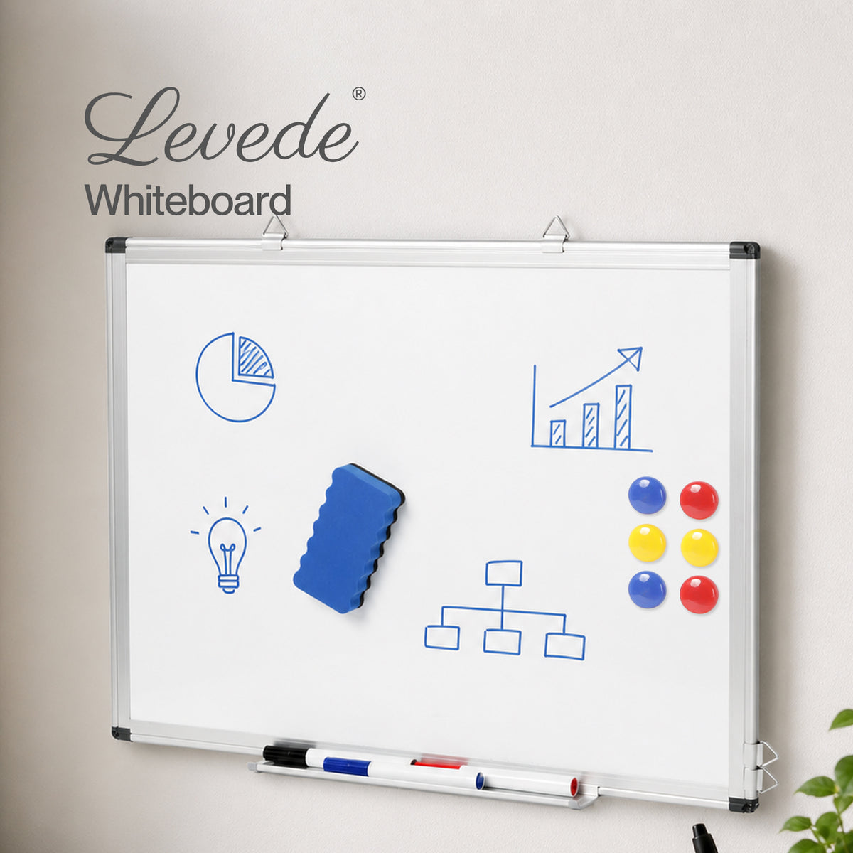 Levede Magnetic Whiteboard Adjustable Wall Mounted Dry Erase Office White