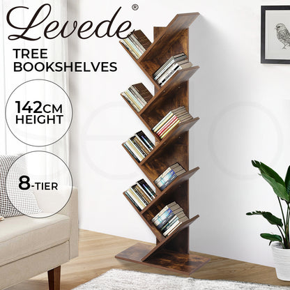 Levede Bookshelf Tree Bookcases Book Storage Wooden 8 Tier  Home Display Stand