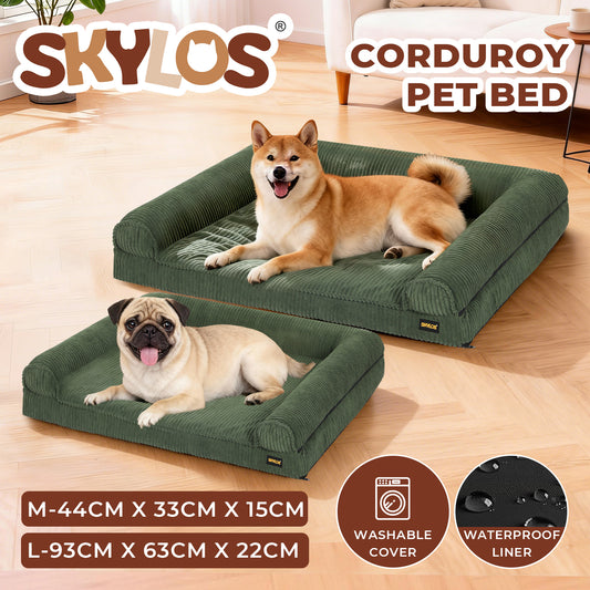 Skylos Orthopaedic Dog Bed Corduroy Washable Waterproof Pet Mattress Foam Green