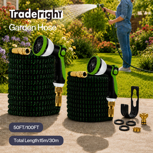 Traderight Expandable Garden Hose 10-Pattern Nozzle Kink-Free Green
