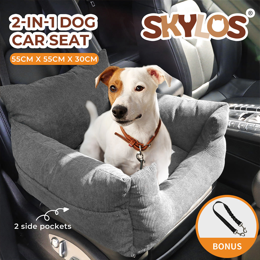 Skylos Pet Car Booster Seat Dog Protector Portable Bed Removable Dark Grey M