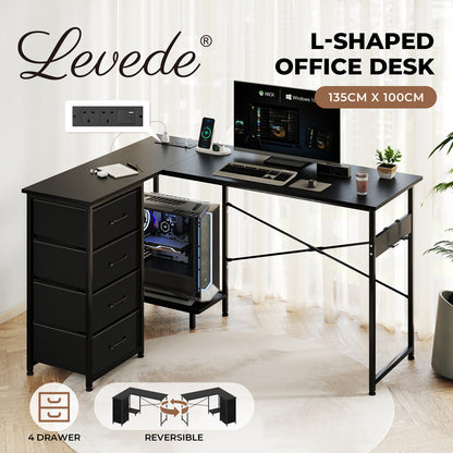 Levede L-shaped Office Desk Corner Computer Table with Storage USB Power Charing