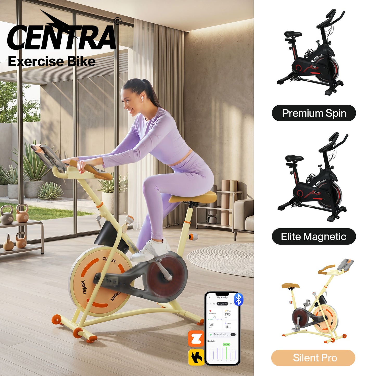 Centra Magnetic Exercise Bike Smart Indoor Cycling Spin Bike Cardio Home Gym