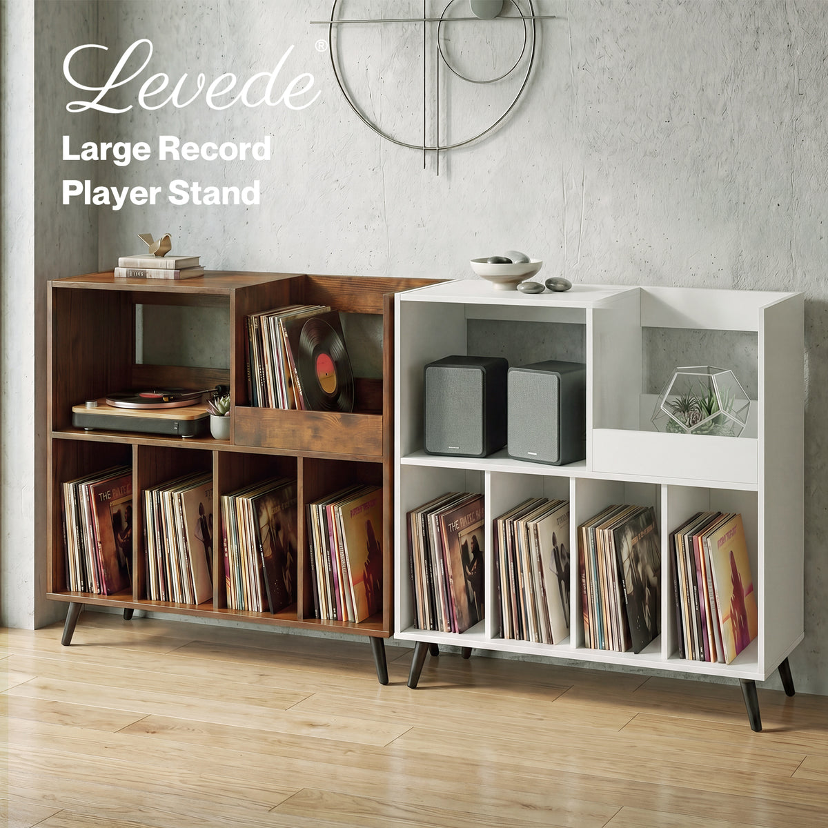Levede Record Player Stand 300+ Album Storage Turntable Cabinet Rubber Wood