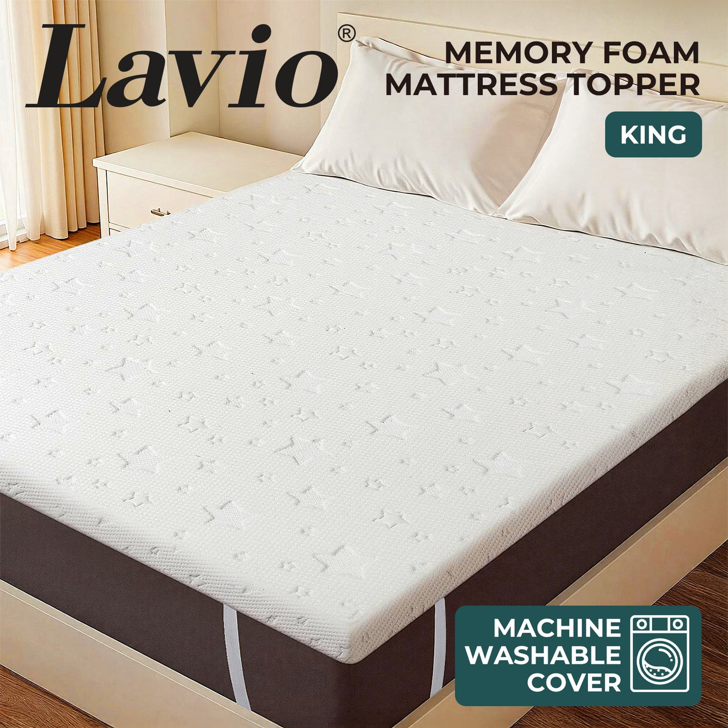 Lavio King Mattress Topper Memory Foam 5cm Bamboo Charcoal Washable Non Slip