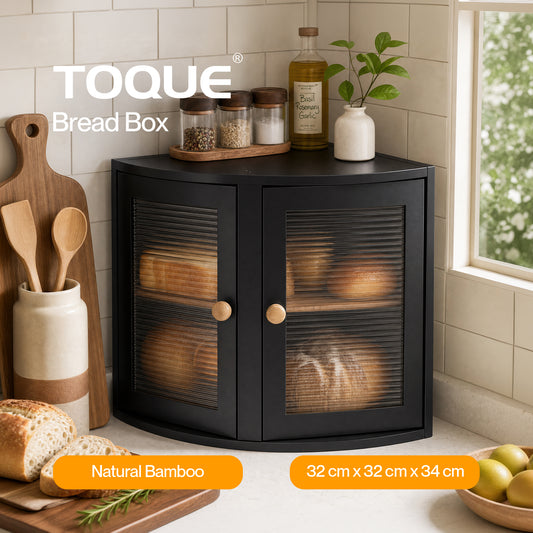 Bread Bin  Corner Bread Bin for Kitchen  Double-Layer Bamboo Box  Black
