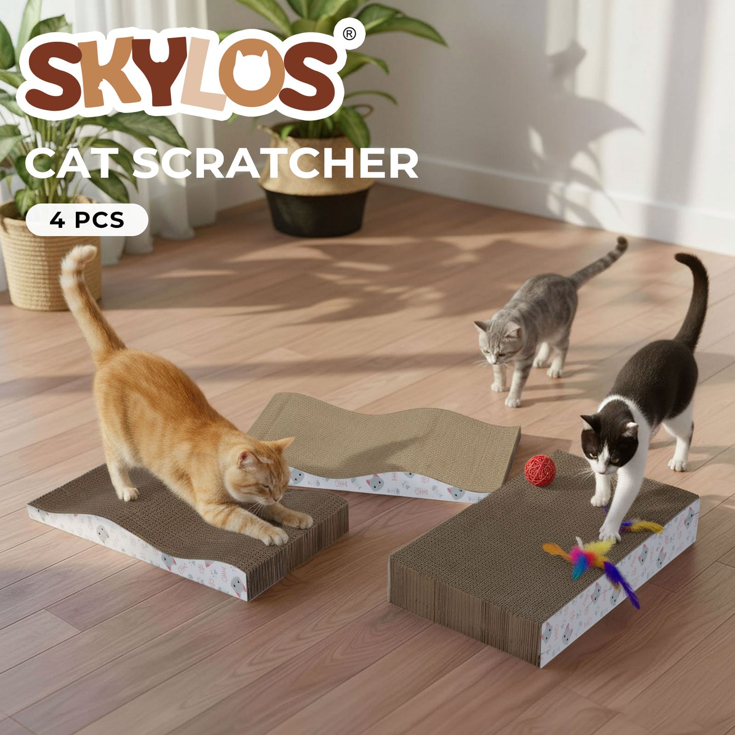 Skylos 4PCS Cat Scratching Board Cardboard Cat Scratcher Scratching Pad Lounge