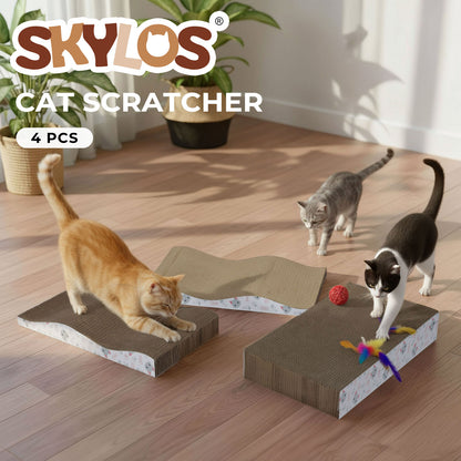 Skylos 4PCS Cat Scratching Board Cardboard Cat Scratcher Scratching Pad Lounge