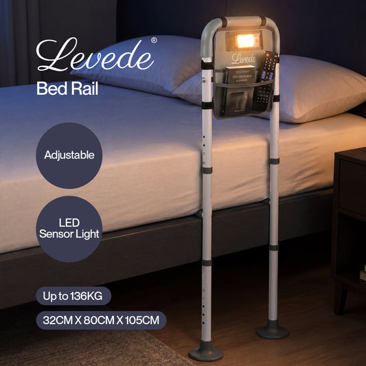 Levede Adjustable Bed Rail with LED Sensor Light Storage Pocket Bed Handle Guard