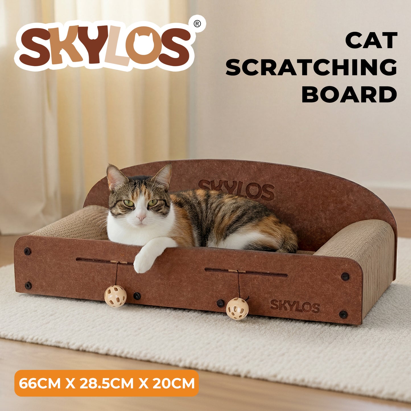 Skylos Cat Scratcher Scratching Board Corrugated Cardboard Scratch Bed 2 Balls