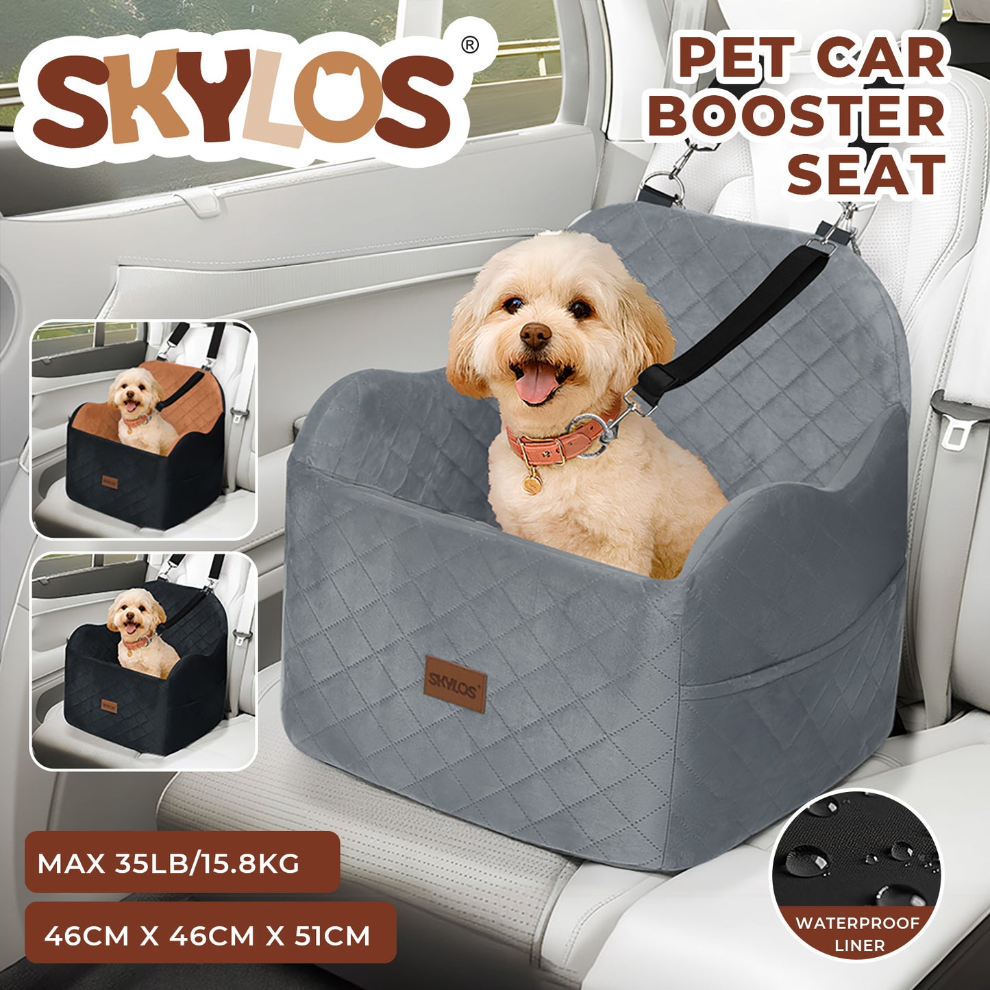 Skylos Dog Booster Car Seat Portable Bed for Small to Medium Pets up to 35 lbs