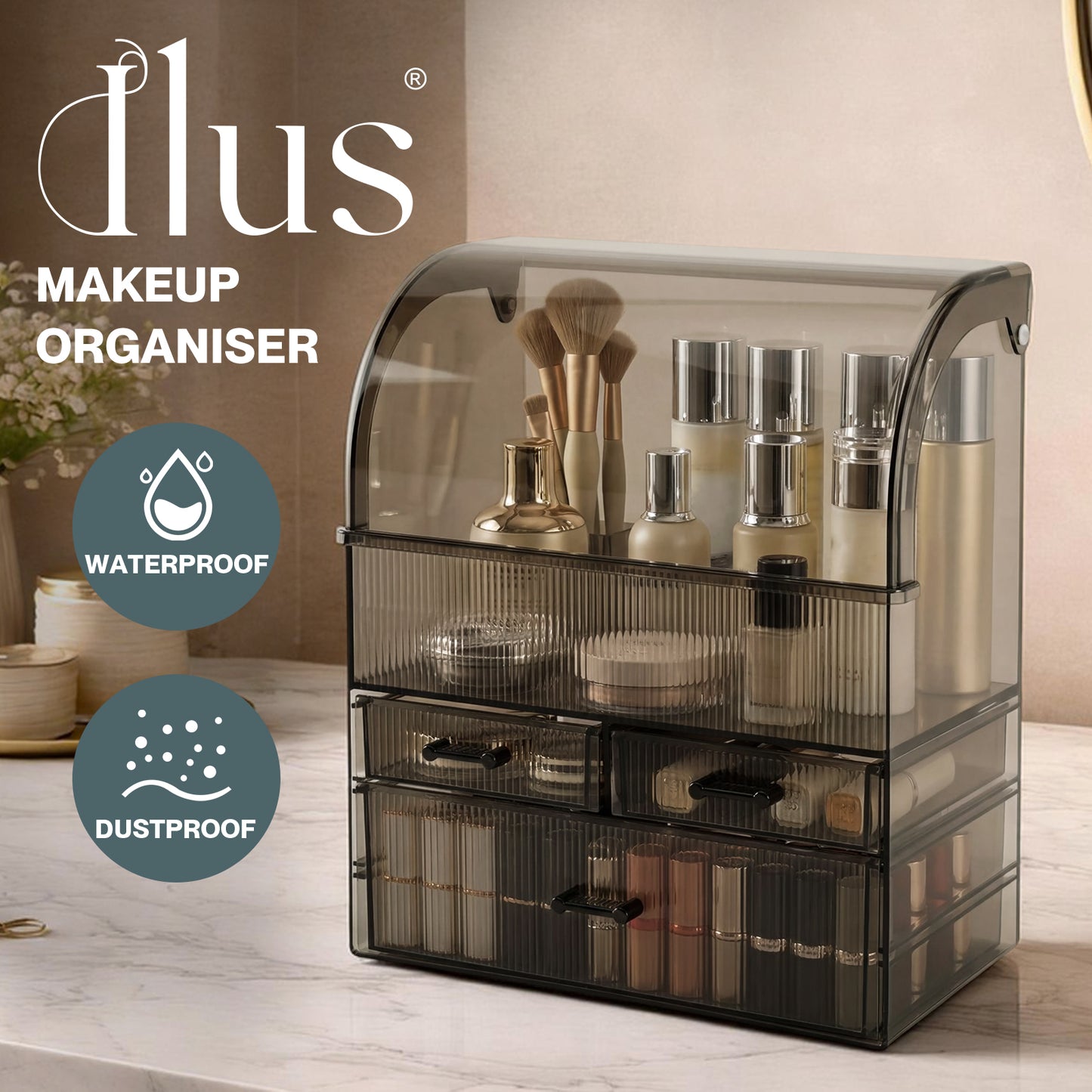 ilus Makeup Storage Organiser Acrylic Cosmetics Organizer Transparent Black
